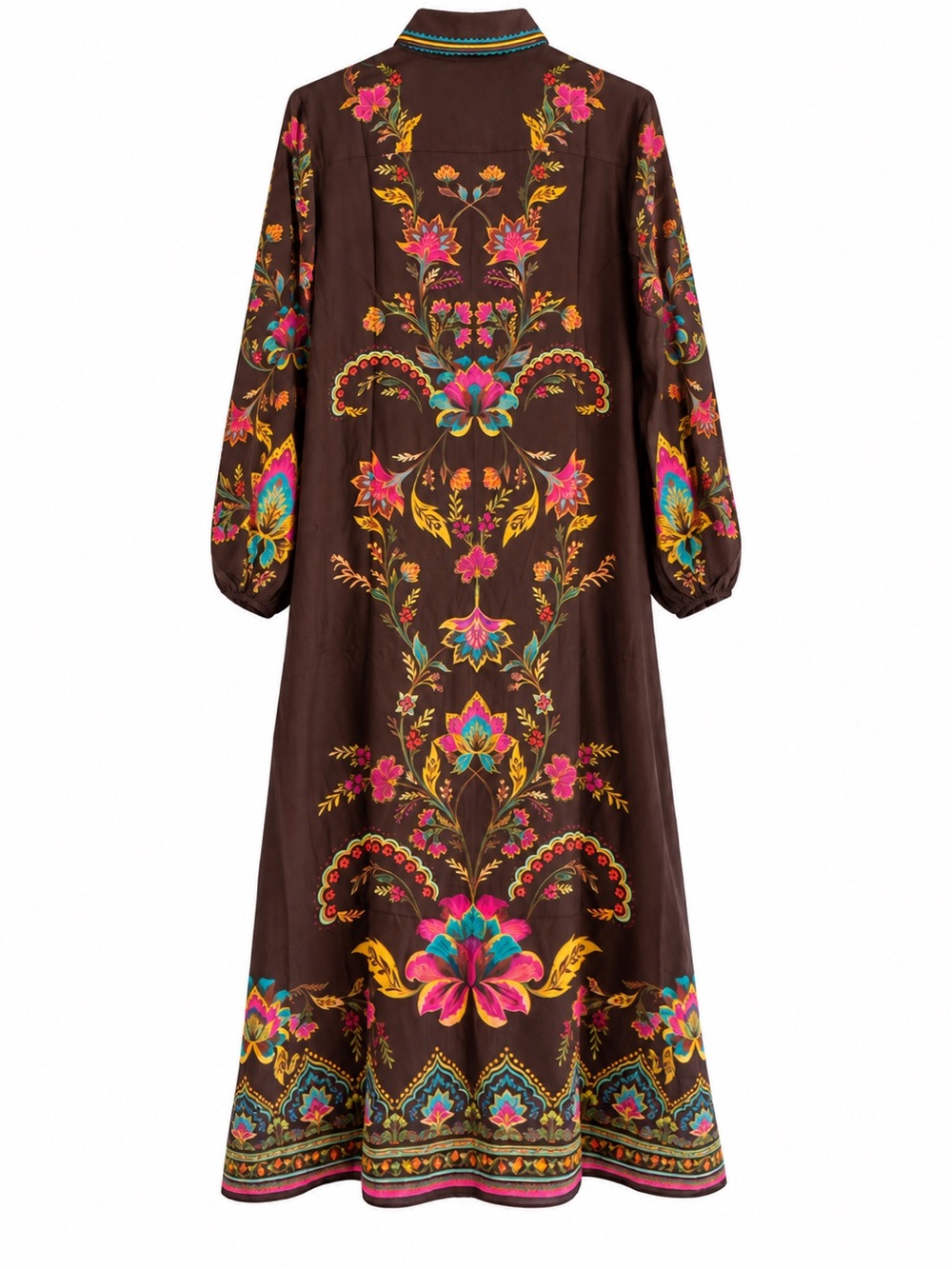 Farm Rio Anthropologie Maxi Dress Womens M Brown NWT Boho Peacock Floral Viscose - Picture 5 of 13